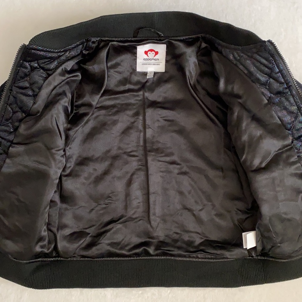 Appaman | Nikki Bomber Jacket Quilted Shiny Metallic Black Hearts A5NSJ-BHT (8) - Picture 11 of 17